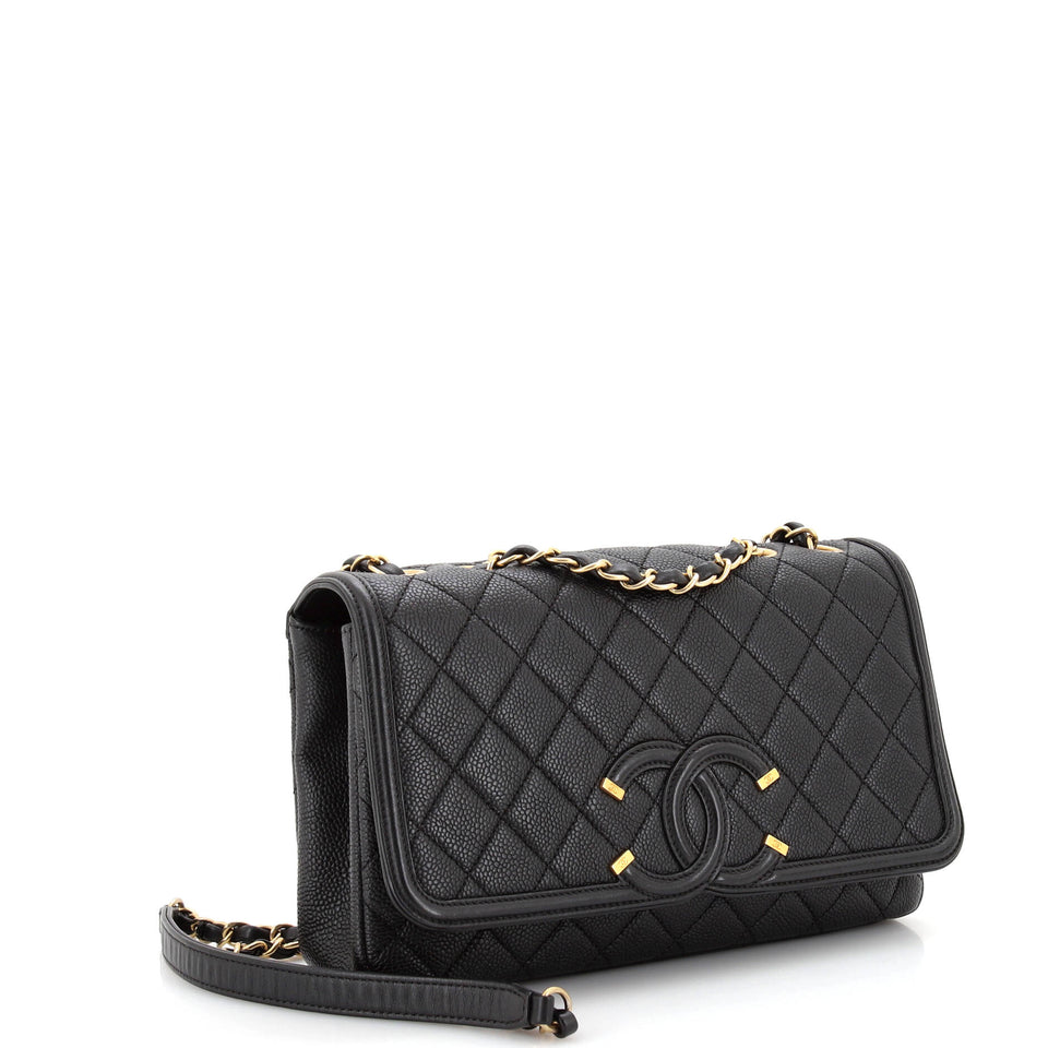Filigree Flap Bag Quilted Caviar Medium