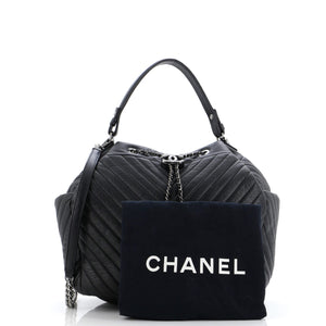 CC Chain Drawstring Bucket Bag Chevron Sheepskin Medium