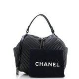 CC Chain Drawstring Bucket Bag Chevron Sheepskin Medium