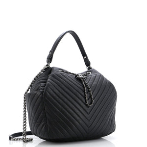CC Chain Drawstring Bucket Bag Chevron Sheepskin Medium
