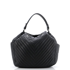 CC Chain Drawstring Bucket Bag Chevron Sheepskin Medium