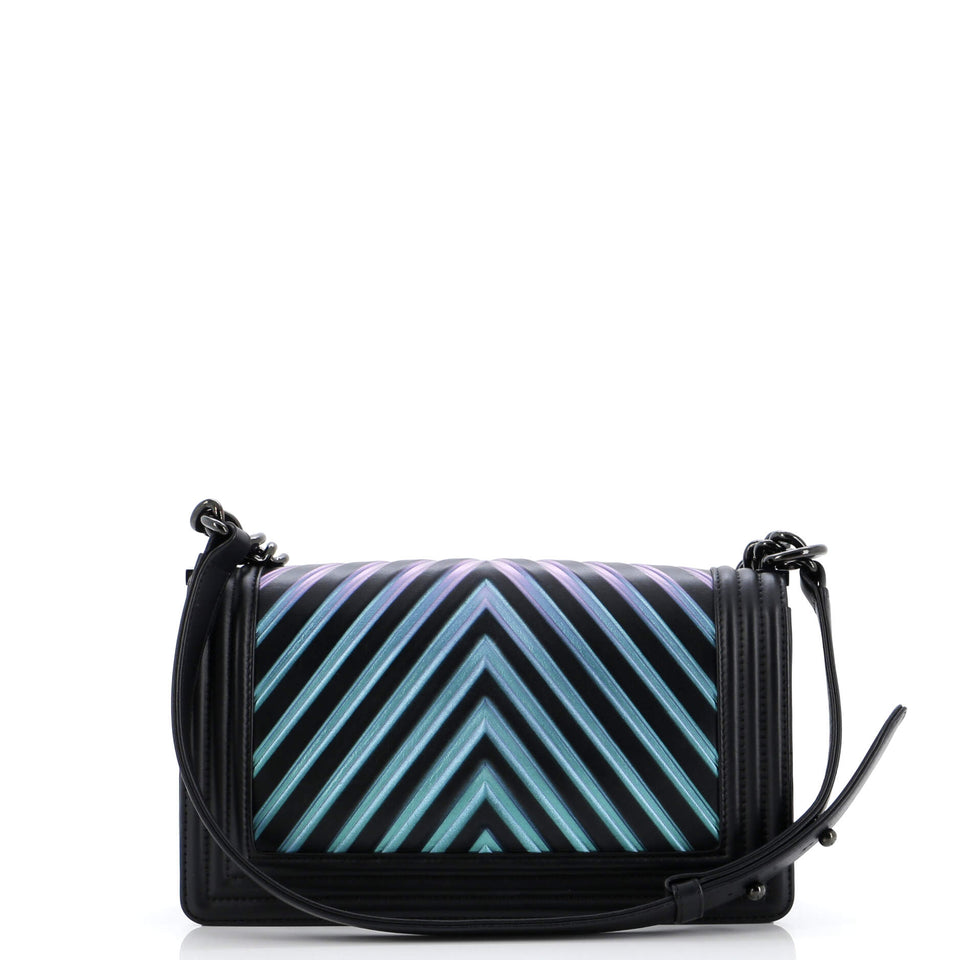 Boy Flap Bag Chevron Lambskin with Holographic PVC Old Medium