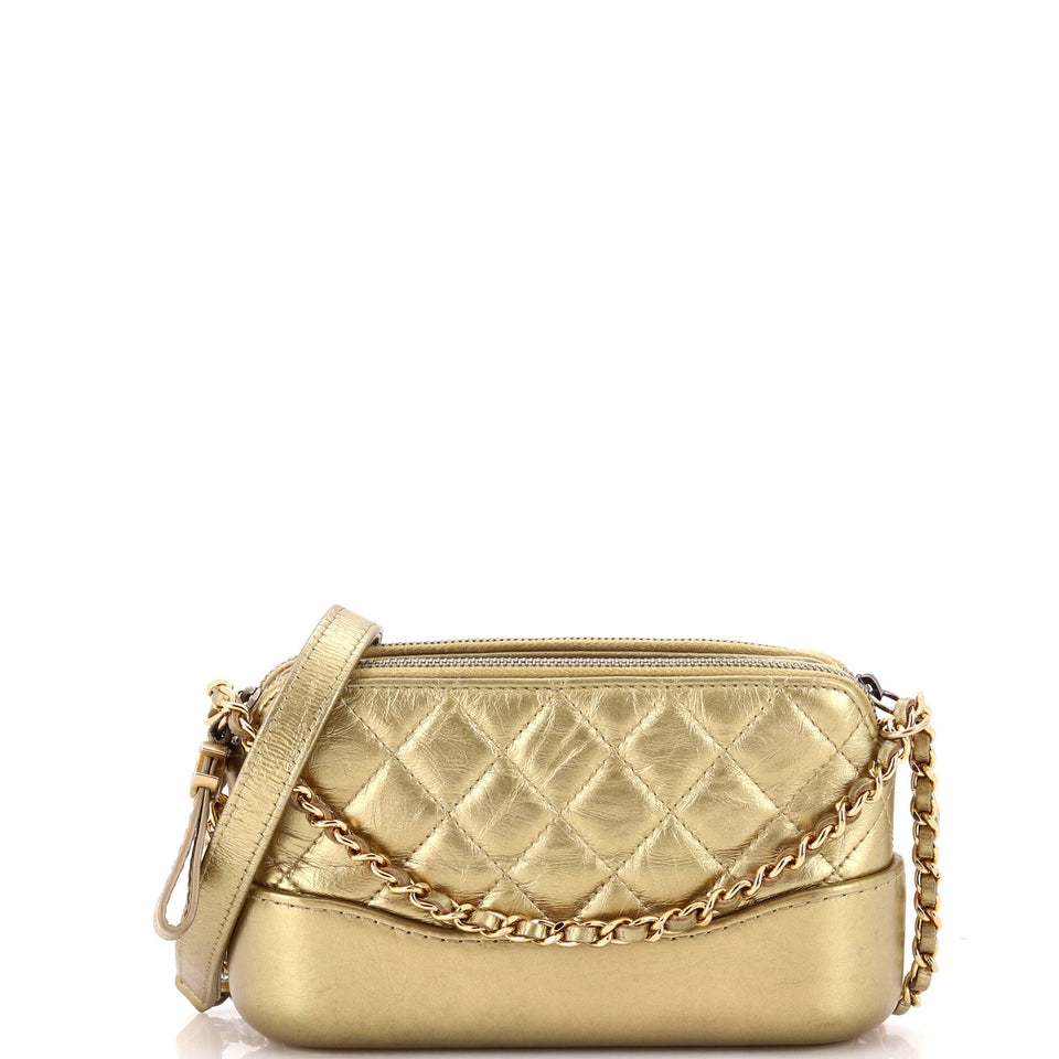 Gabrielle Double Zip Clutch with Chain Quilted Aged Calfskin