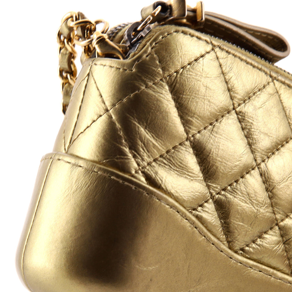 Gabrielle Double Zip Clutch with Chain Quilted Aged Calfskin