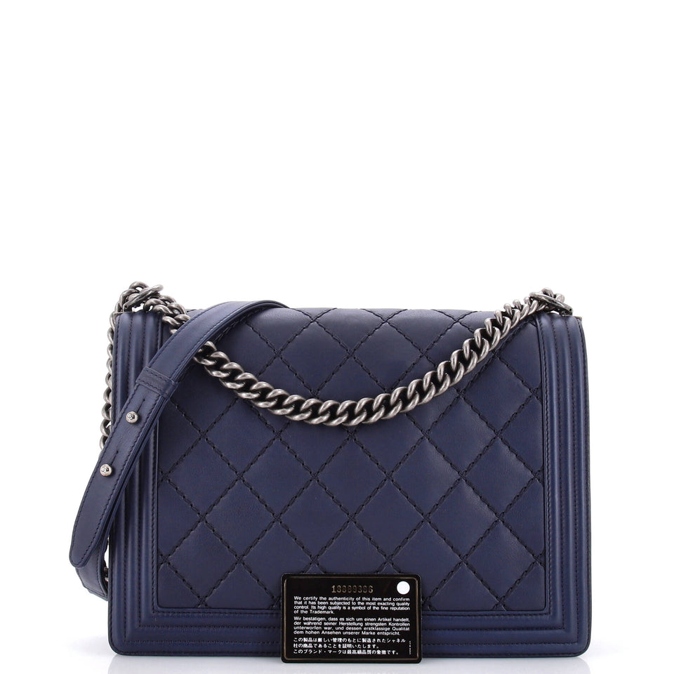 Double Stitch Boy Flap Bag Quilted Calfskin Large