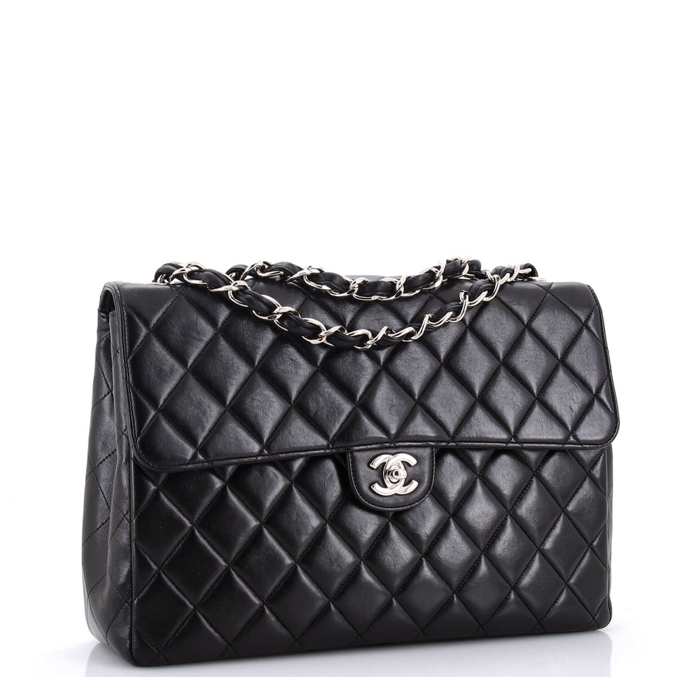 Vintage Square Classic Single Flap Bag Quilted Lambskin Jumbo