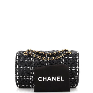 CC Chain Flap Bag Tweed Effect Braided Raffia Medium
