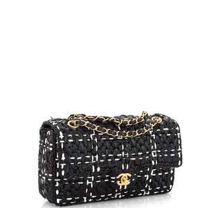 CC Chain Flap Bag Tweed Effect Braided Raffia Medium