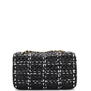 CC Chain Flap Bag Tweed Effect Braided Raffia Medium