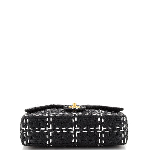 CC Chain Flap Bag Tweed Effect Braided Raffia Medium