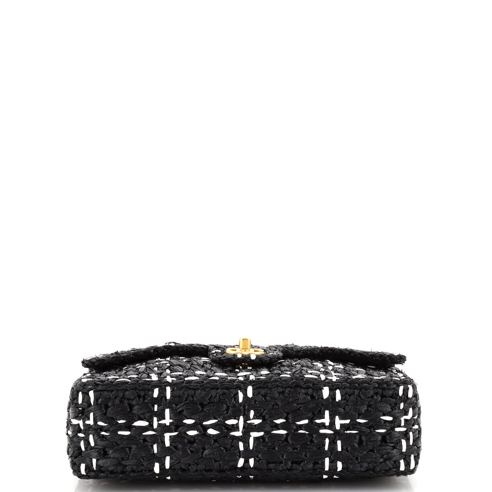 CC Chain Flap Bag Tweed Effect Braided Raffia Medium