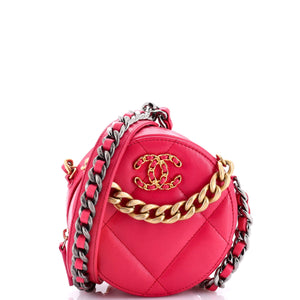 19 Round Clutch with Chain Quilted Leather