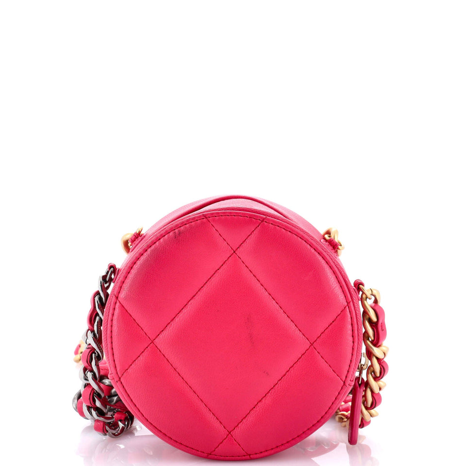 19 Round Clutch with Chain Quilted Leather