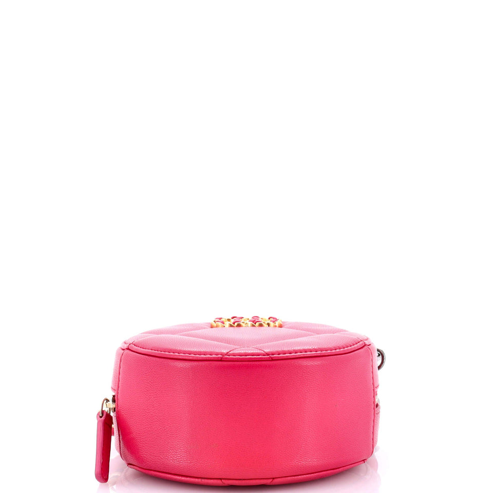 19 Round Clutch with Chain Quilted Leather