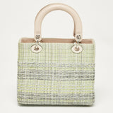 Dior Green/beige Leather And Tweed Medium Lady Dior Tote