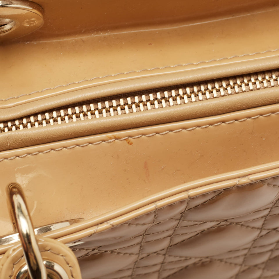 Dior Beige Cannage Patent Leather Large Lady Dior Tote