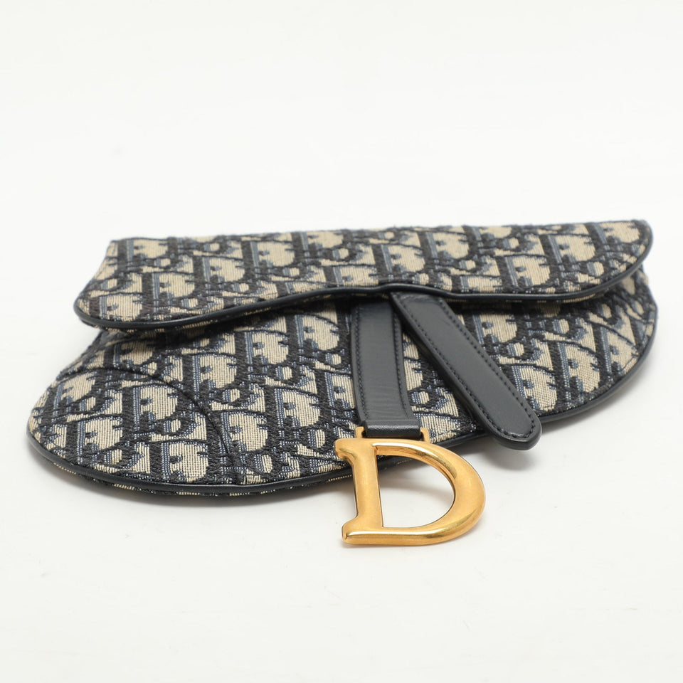 Dior Blue/black Oblique Canvas And Leather Saddle Belt Bag