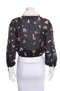 Chanel 2016 Seoul Collection Silk Organza Black Jacket SZ 38