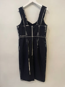 Prada Black Midi Sleeveless Dress with White Print Details Size IT 40 (UK 8)