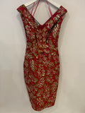 Prada Red & Gold Midi Dress with Floral & Bow Detail Size IT 40 (UK 8)