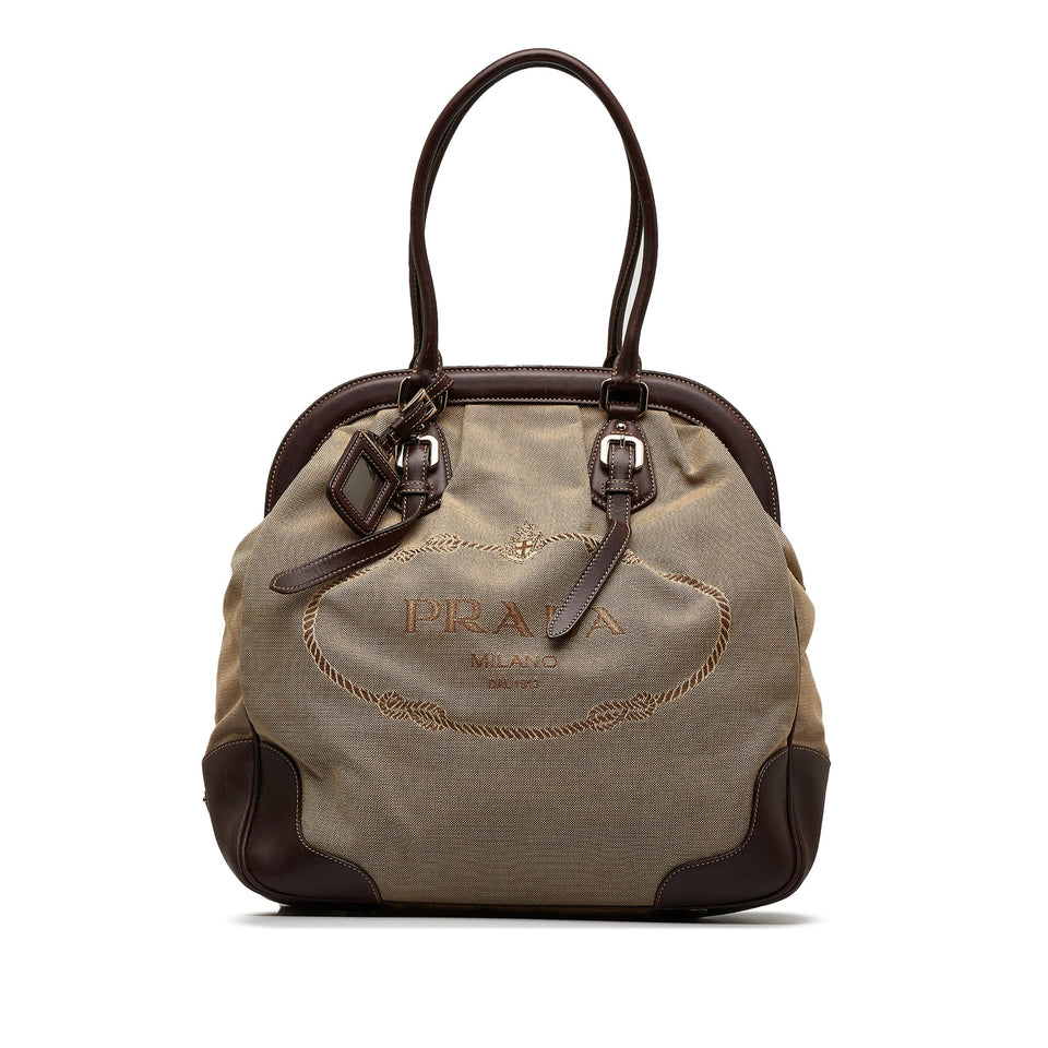 Brown Prada Canapa Logo Frame Tote Bag