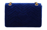 GUCCI GG Marmont Gold Label Logo Distress Velvet Chain Shoulder Messenger Bag Navy Blue 443496-K4D2T-4511