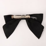 CHANEL Satin Ribbon Hair Clip Black