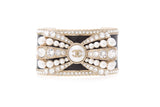 Chanel Black Rhinestone & Pearl Bow Cuff Bracelet