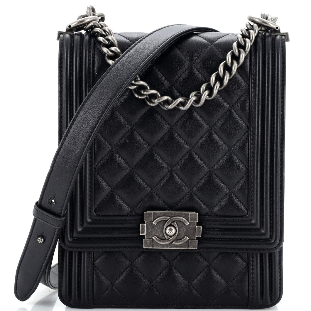CHANEL North South Boy Flap Bag Quilted Caviar Large