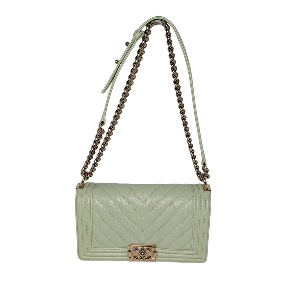 Chanel bag Caviar Chevron Quilted Medium Boy Flap Light Green