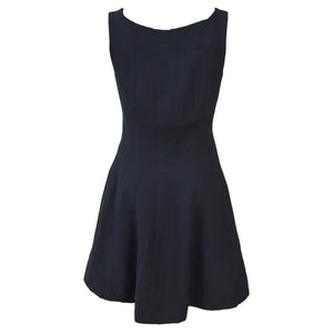 Christian Dior Panelled Square-Neck Mini Sleeveless Flare Dress in Navy Blue Viscose