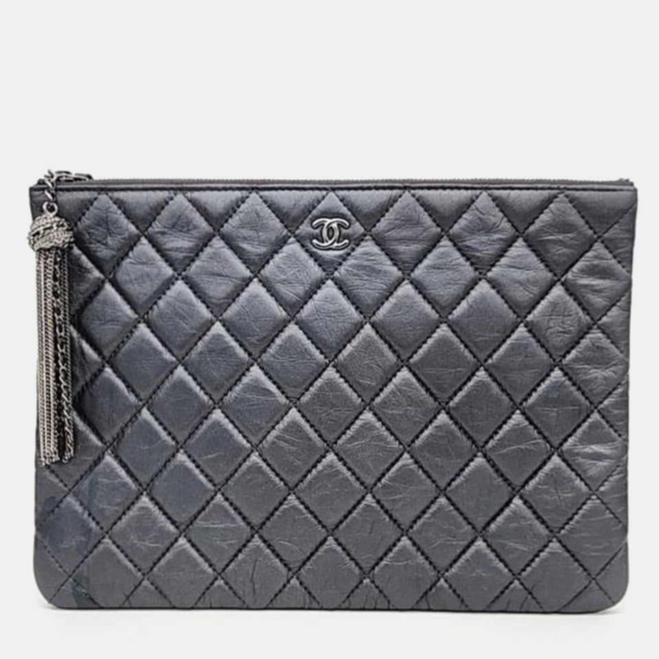 Silver leather Clutch Bag