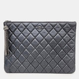 Silver leather Clutch Bag