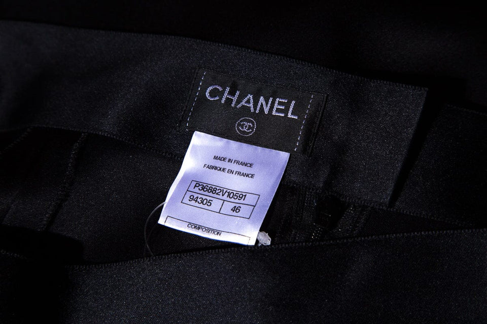 Chanel Black Silk Drapped Wrap Skirt SZ 46
