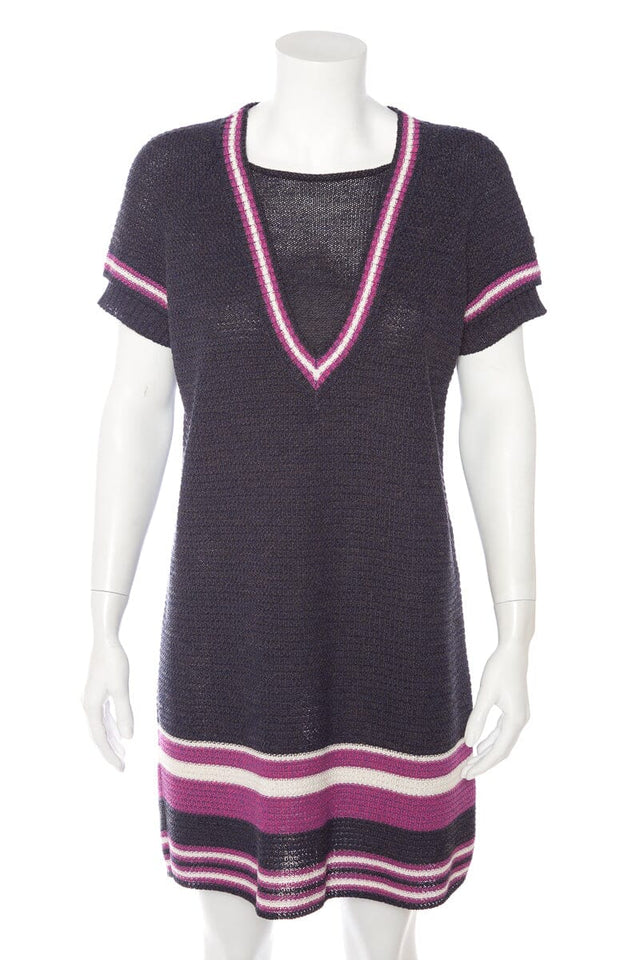 Chanel Mulberry and Pink Cable Knit Sweater Dress SZ 38
