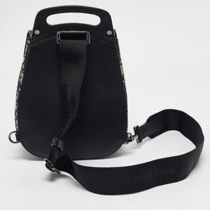 Dior Navy Blue Oblique Canvas And Leather Mini Saddle Backpack
