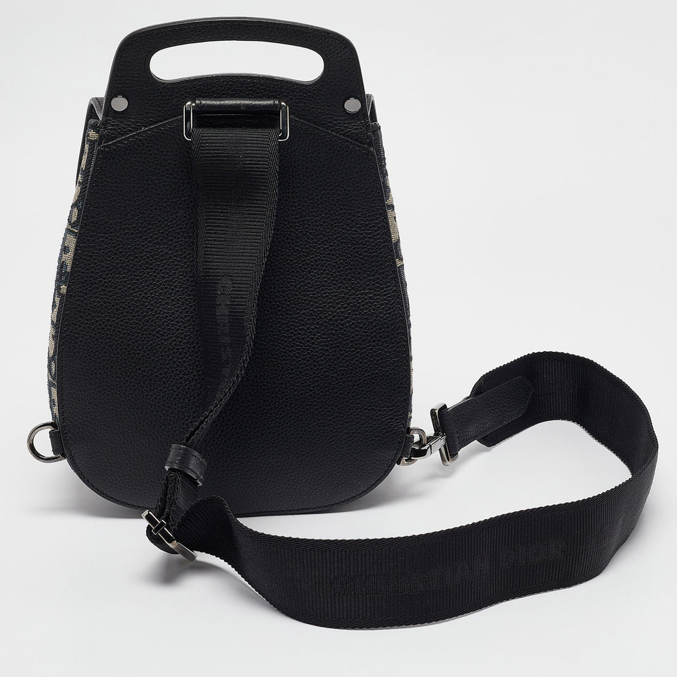 Dior Navy Blue Oblique Canvas And Leather Mini Saddle Backpack