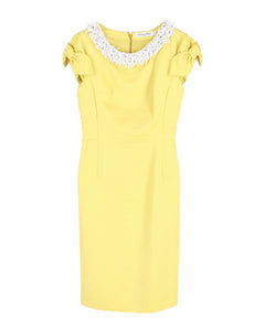 Dior Embellished Knee Length Dress in Pastel Yellow Cotton