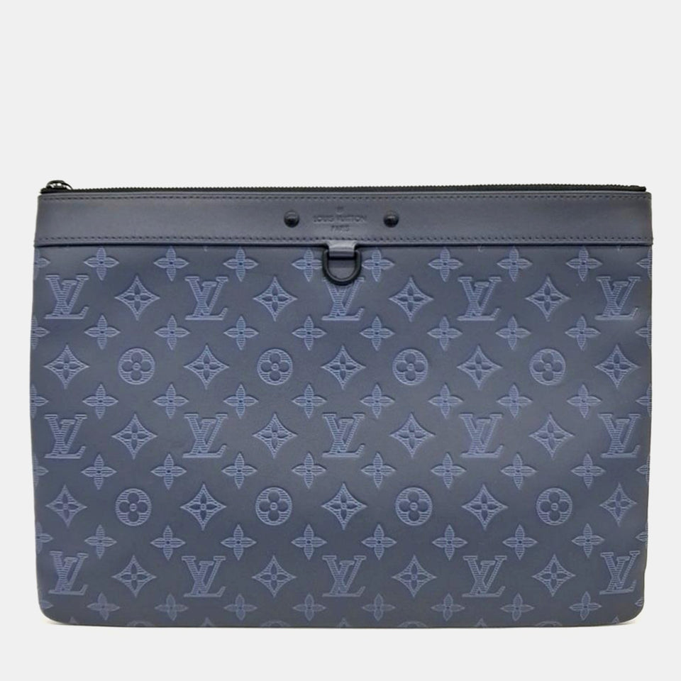 Blue/Black Leather Shadow Discovery Pochette Clutch