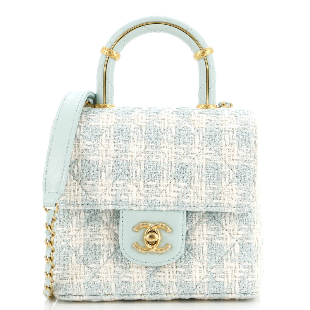 CHANEL Crush Top Handle Flap Bag Quilted Tweed Mini