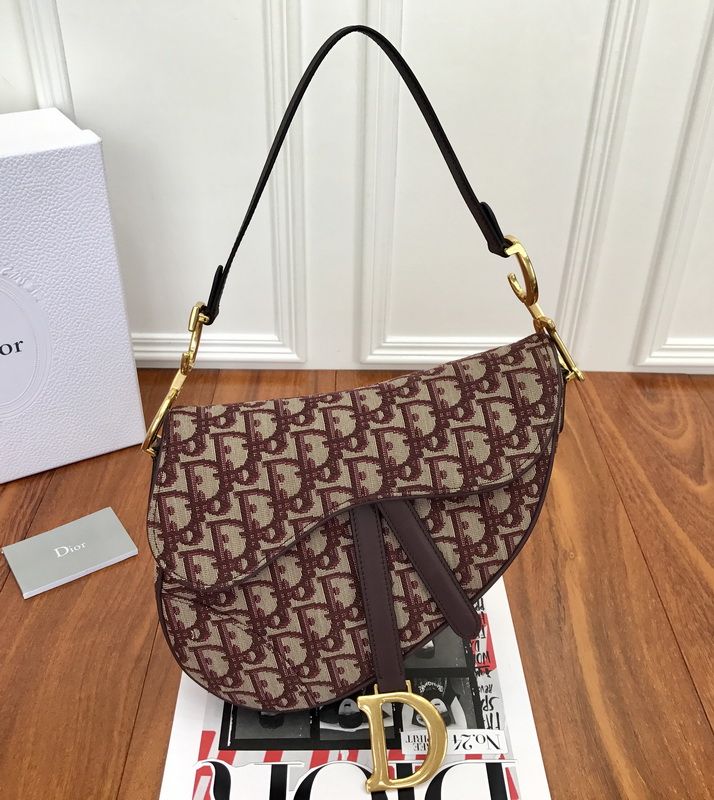 Dior Mini Saddle Bag In Bordeaux Oblique Jacquard Canvas