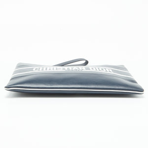 Dior Navy Blue/white Leather Logo Vibe Zip Clutch