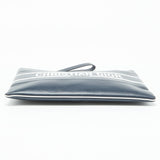 Dior Navy Blue/white Leather Logo Vibe Zip Clutch