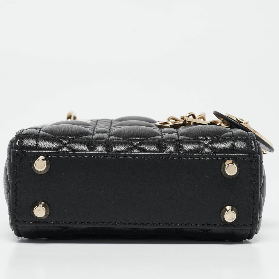 Dior Black Cannage Leather Micro Lady Dior Tote