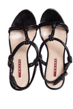 Prada Black Patent Leather Ankle Strap Cork Heels SZ 37