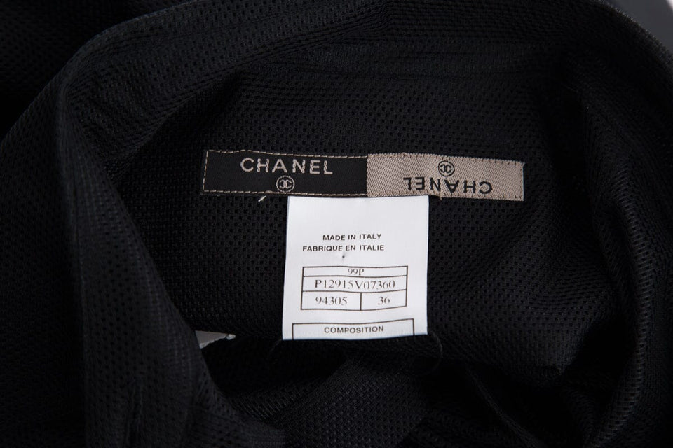 Chanel Black Button Up Net/Mesh Long Sleeve Blouse SZ 36