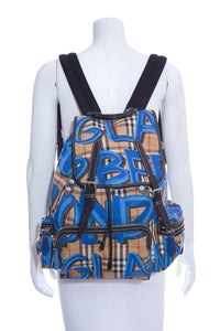 Burberry Blue Graffiti Checked Backpack