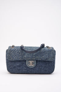 Chanel Blue Denim Camellia Embroidered CC Flap Bag