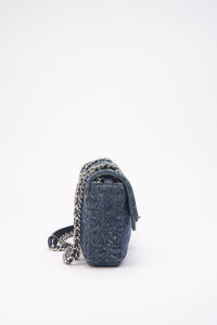Chanel Blue Denim Camellia Embroidered CC Flap Bag