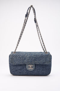 Chanel Blue Denim Camellia Embroidered CC Flap Bag